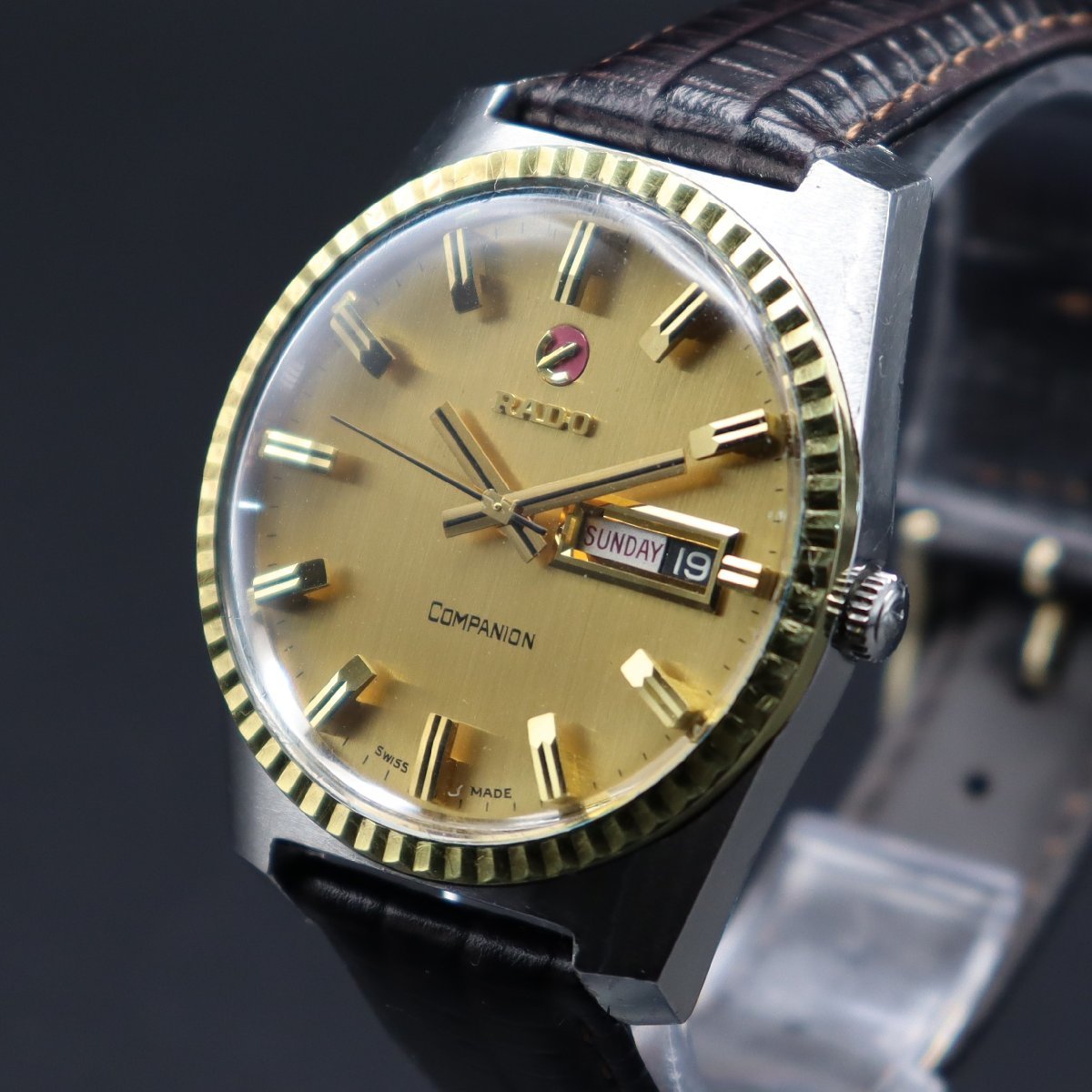 RADO COMPANION ラドー コンパニオン 11638 自動巻き コンビ タツノオトシゴ デイデイト 動作品ジャンク スイス製 新品ベルト メンズ腕時計