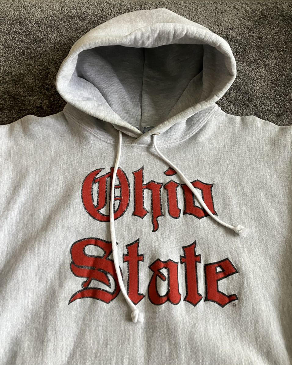 希少】90s Champion リバースウィーブパーカー OHIO STATE L グレー 
