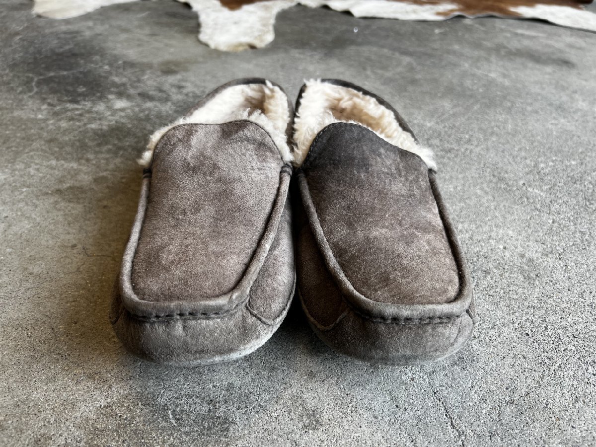 w^)b UGG リアル ムートン ローファー ブーツ US10 グレー スリッポン 