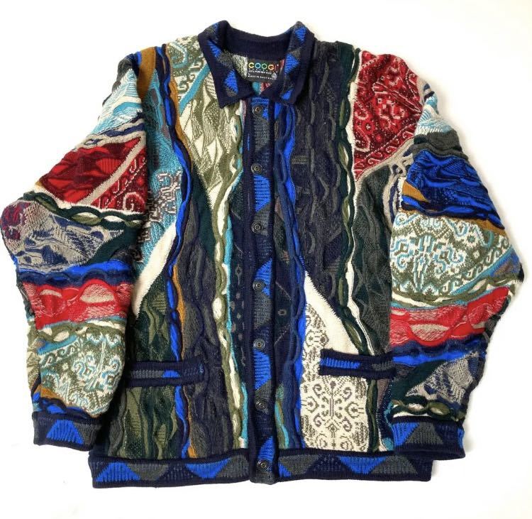 【美品】COOGI / 立体3D編み/総柄/カーディガン COOGI オーストラリア 3D立体編みケーブルニットカーディガン COOGI