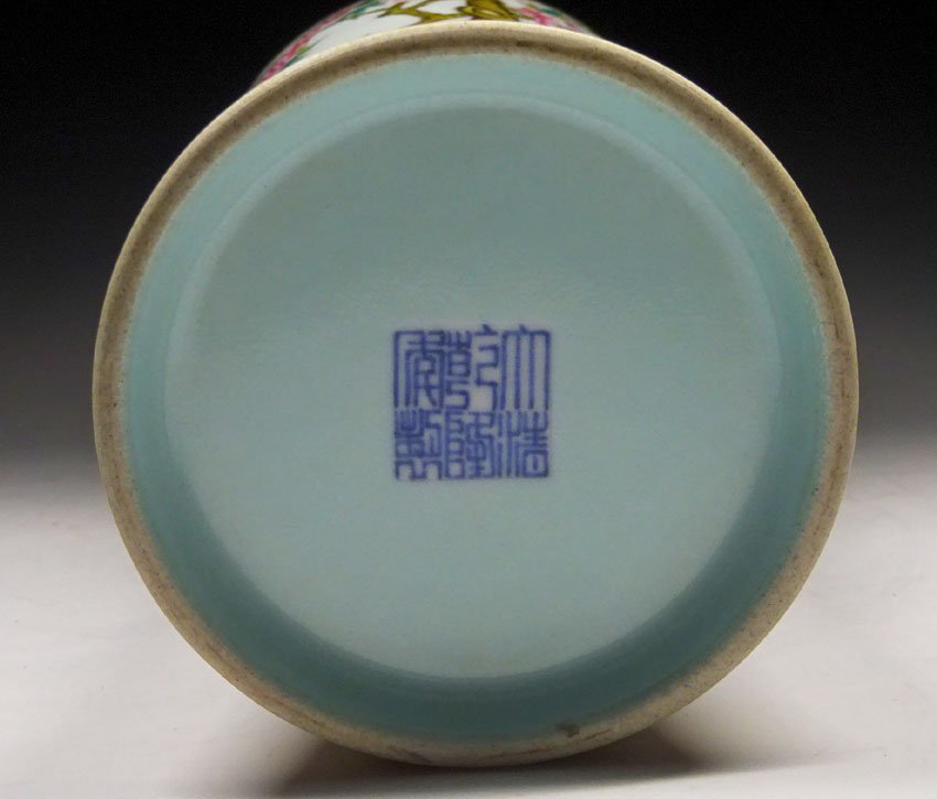 花瓶■李朝 時代物 唐木花台付き 古い花器 花生け 古玩 唐物 時代物 骨董品■ 緑屋c□ 中国古玩 粉彩 漢詩 花図 花瓶 台付 大清乾隆年製 木箱 唐物