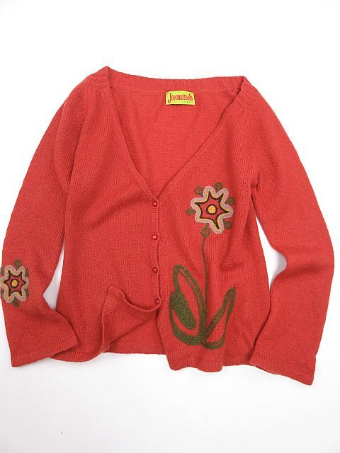 ホコモモラ　ニットカーディガン お花刺繍　シビラ　オレンジ系　40　L
