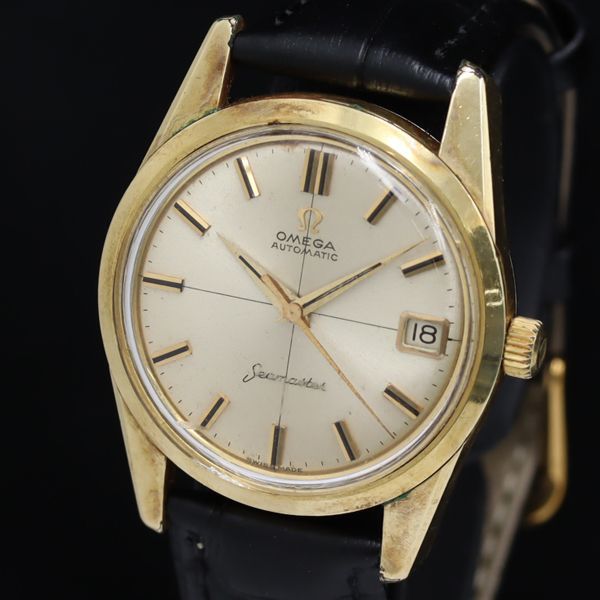 1円 稼動 オメガ シーマスター AT/自動巻 デイト ゴールド文字盤 メンズ腕時計 USD 0005500