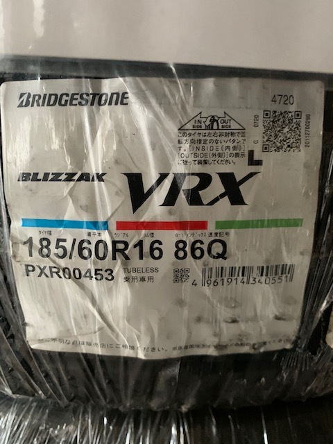 兵庫支店　ＶＲＸ未使用在庫処分　185/60Ｒ16　86Ｑ４本ＳＥＴ　2020年製造 185／60r16 スタッドレス vrxの通販 -vrx 0 55r16の中古品・新品