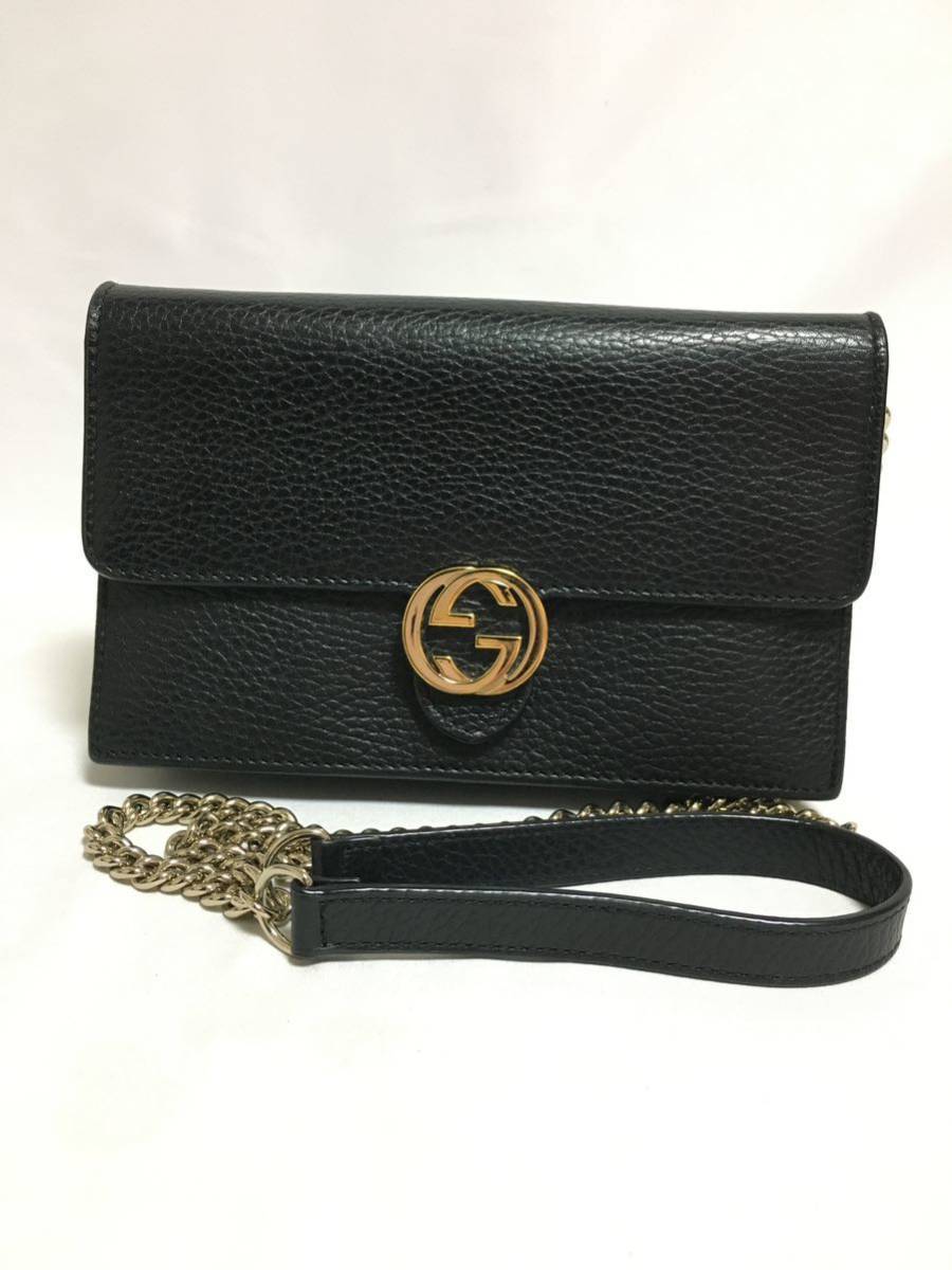 Gucci インターロッキングG レザー チェーンショルダーバッグ 607720 ブラック (210052