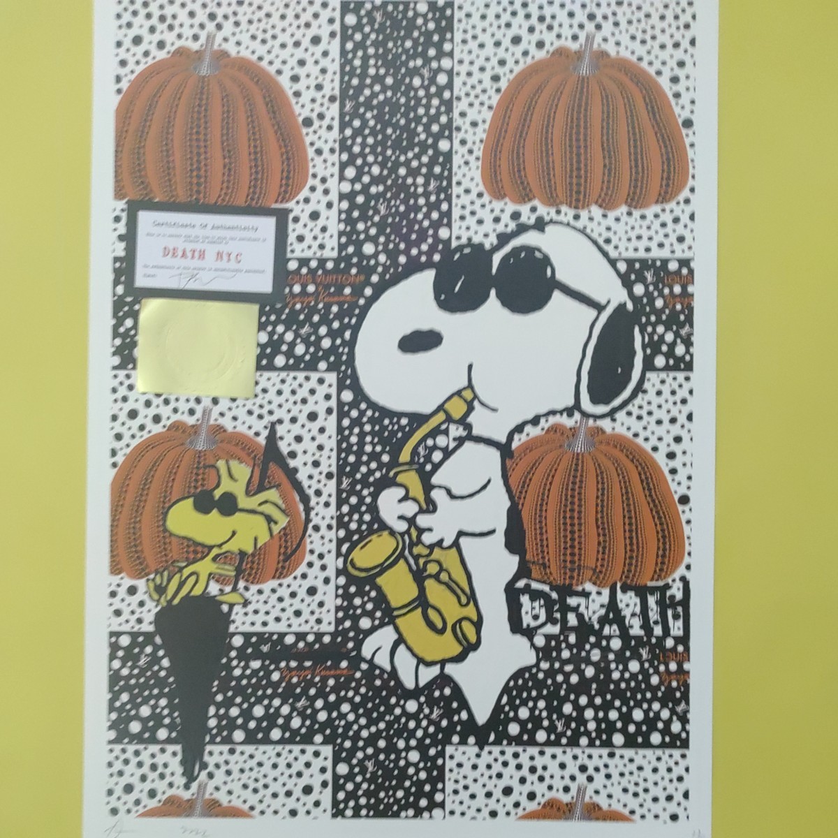 DEATH NYC 世界限定100枚 アートポスター　スヌーピー　SNOOPY　ウッドストック　草間彌生　南瓜　かぼちゃ　Music　音楽　現代アート