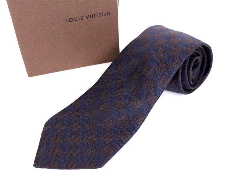 極美品☆LOUIS VUITTON【ヴィトン】ダミエ シルクネクタイ☆ネイビー