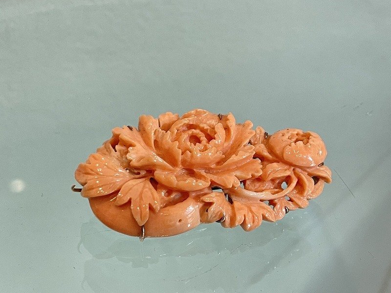 ☆高品質【珊瑚ブローチ 桃色珊瑚 宝石珊瑚 牡丹 花王 ブローチ 帯留め