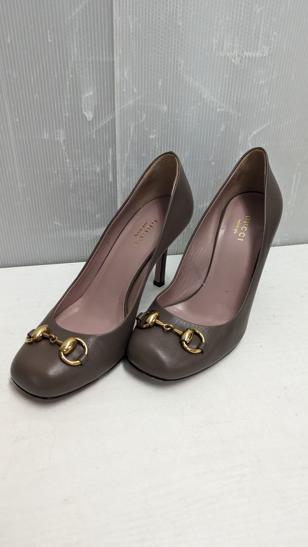 $ GUCCI グッチ 323499 36 ホースビット スクエアトゥ パンプス