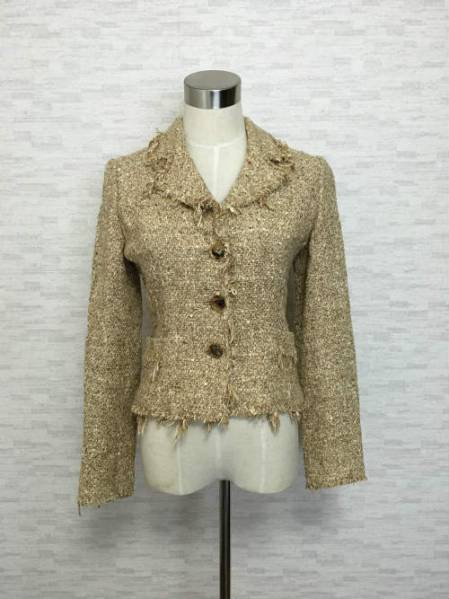 EPOCA【エポカ】ベージュツイードジャケット40カットオフ加工