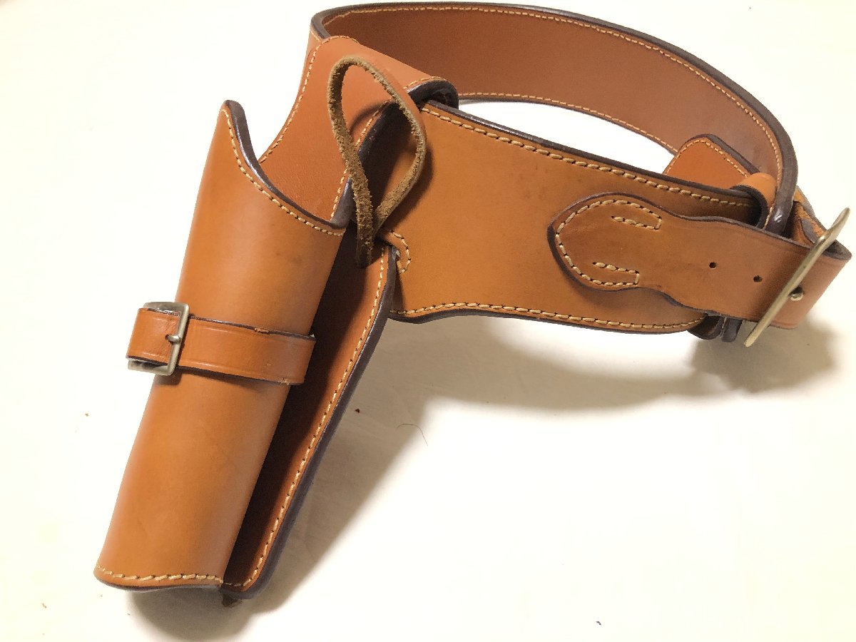 ■イーストA No.001-M レザー ウエスタンガンベルト シングルホルスター仕様 ブラウン ミリタリー 中古★