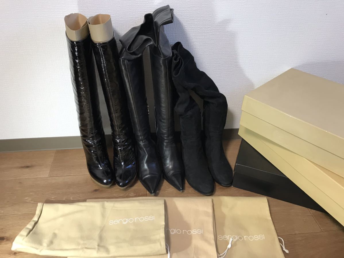 セルジオロッシ ロングブーツ レザー ピンヒール 35.5 22.5cm 黒
