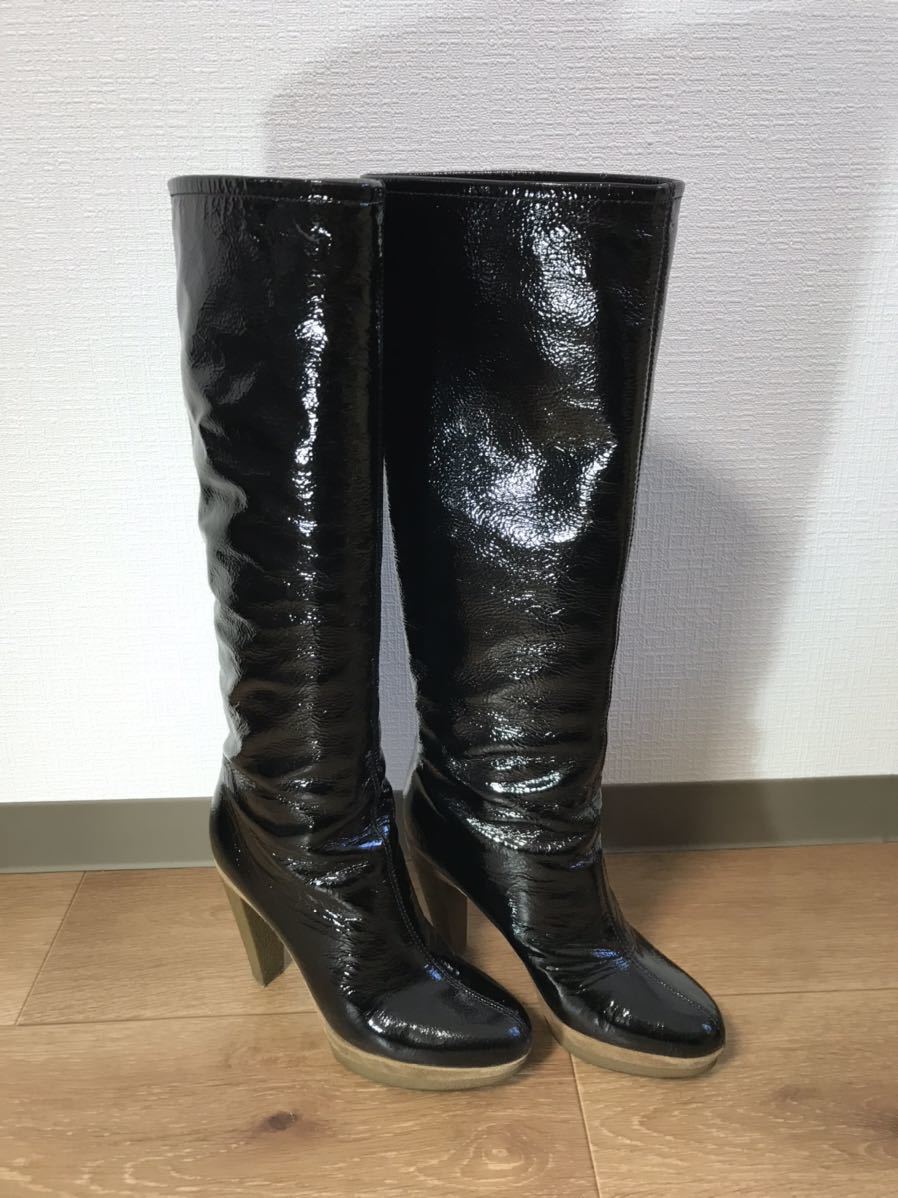 セルジオロッシ ロングブーツ レザー ピンヒール 35.5 22.5cm 黒