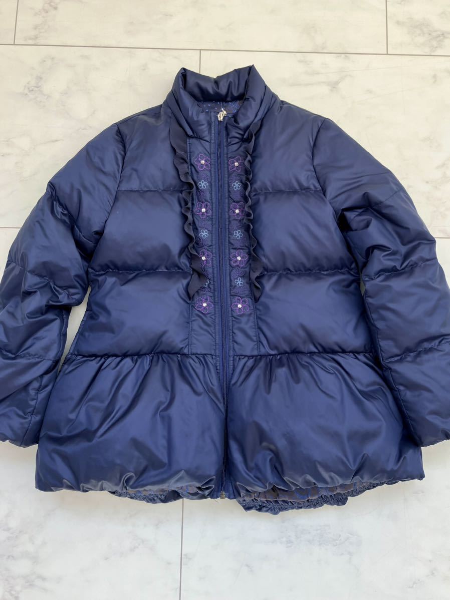 ★中古★綺麗★ANNA SUI Mini★アナスイ　　 ミニ★140★ダウン コート★ダーク系 ネイビー★フード着脱可能★アウター★