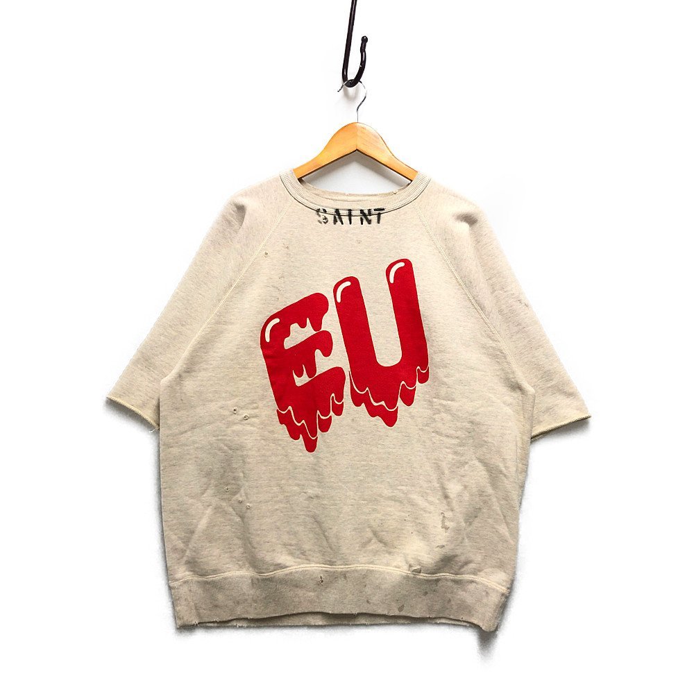 SAINT MICHAEL セントマイケル EU-A21-0000-052/EU STM SS SWEAT EU 加工 スウェット 半袖 グレー系 サイズXL 正規品 / 32698