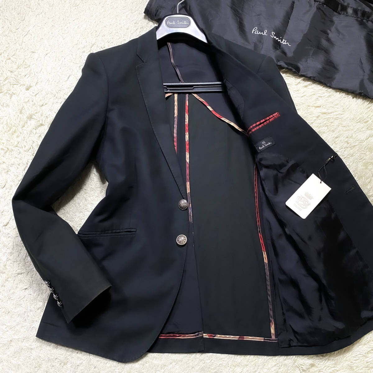 美品!幻級銀釦Paul SmithテーラードジャケットL~Mブラック黒ユニオン