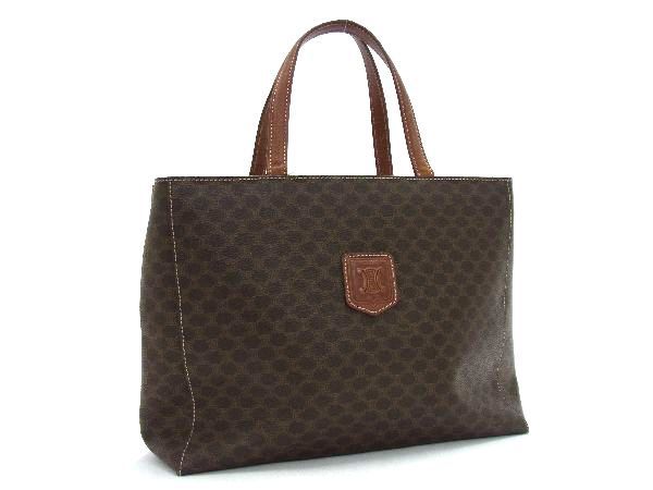1円 CELINE セリーヌ マカダム柄 PVC×レザー ハンドバッグ トートバッグ レディース ブラウン系 CD0379