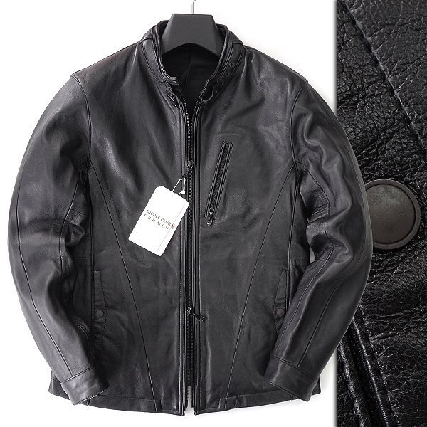 新品 4.2万 ニコルクラブフォーメン ラムレザー シングル ライダース ジャケット 48(L) 黒 【J40290】 NICOLE CLUB FOR MEN 羊革 メンズ