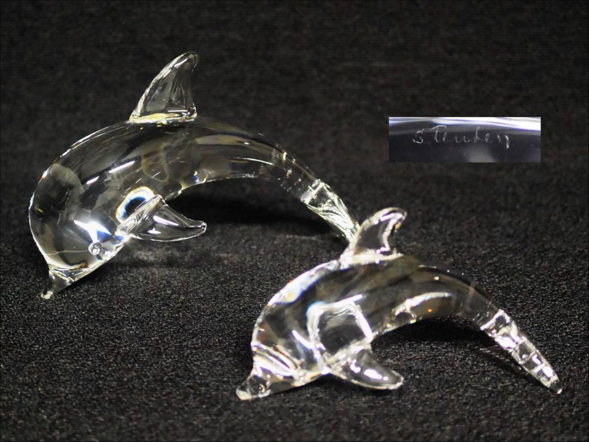 Steuben glass スチューベン クリスタル ガラス イルカ 大 小