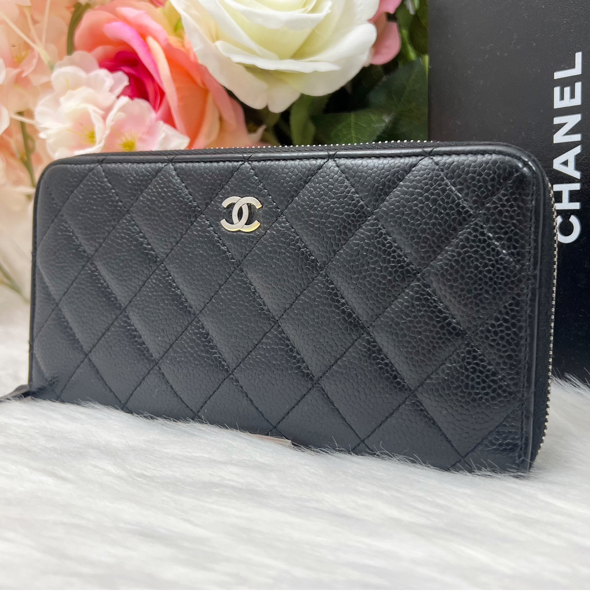 1円スタート シャネル CHANEL キャビアスキン マトラッセ ラウンド