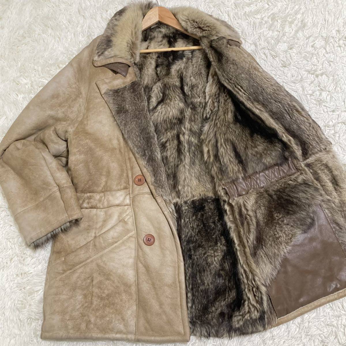 極美品】シープスキン ショールカラー ムートンコート 本革 L位 大き目