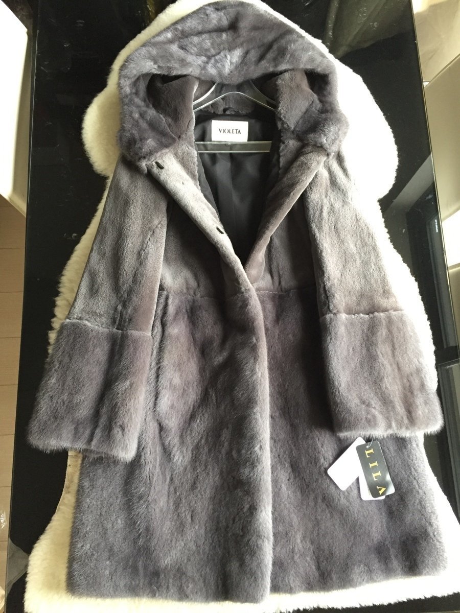 即決　極美品　KOPENHAGEN FUR コペンハーゲンファー　×　VIOLETA　最高峰　フード付　切り替え　ミンクコート☆3Lサイズ　グレー