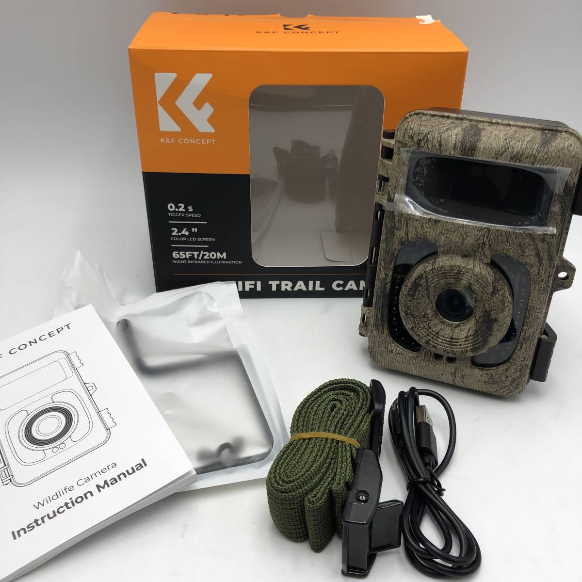 【通電確認済】K&F Concept トレイルカメラ 4K 48MP Wi-Fi対応(樹皮)/Y13307-Q2