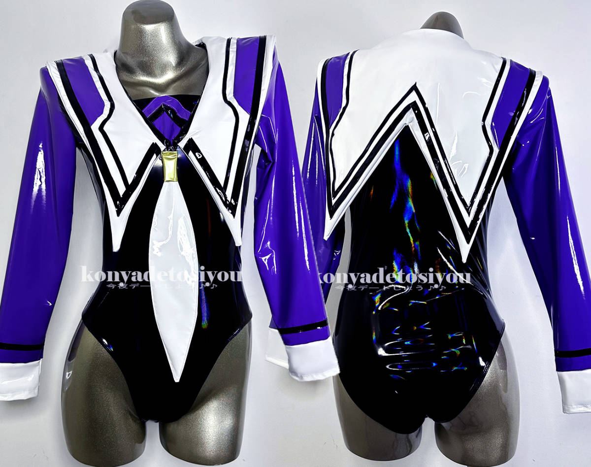 LJH23023黒＆紫 超光沢 レオタード コスプレ ハロウィン仮装 変装 撮影会 イベント コスチューム コミック アニメ ゲームキャラクター