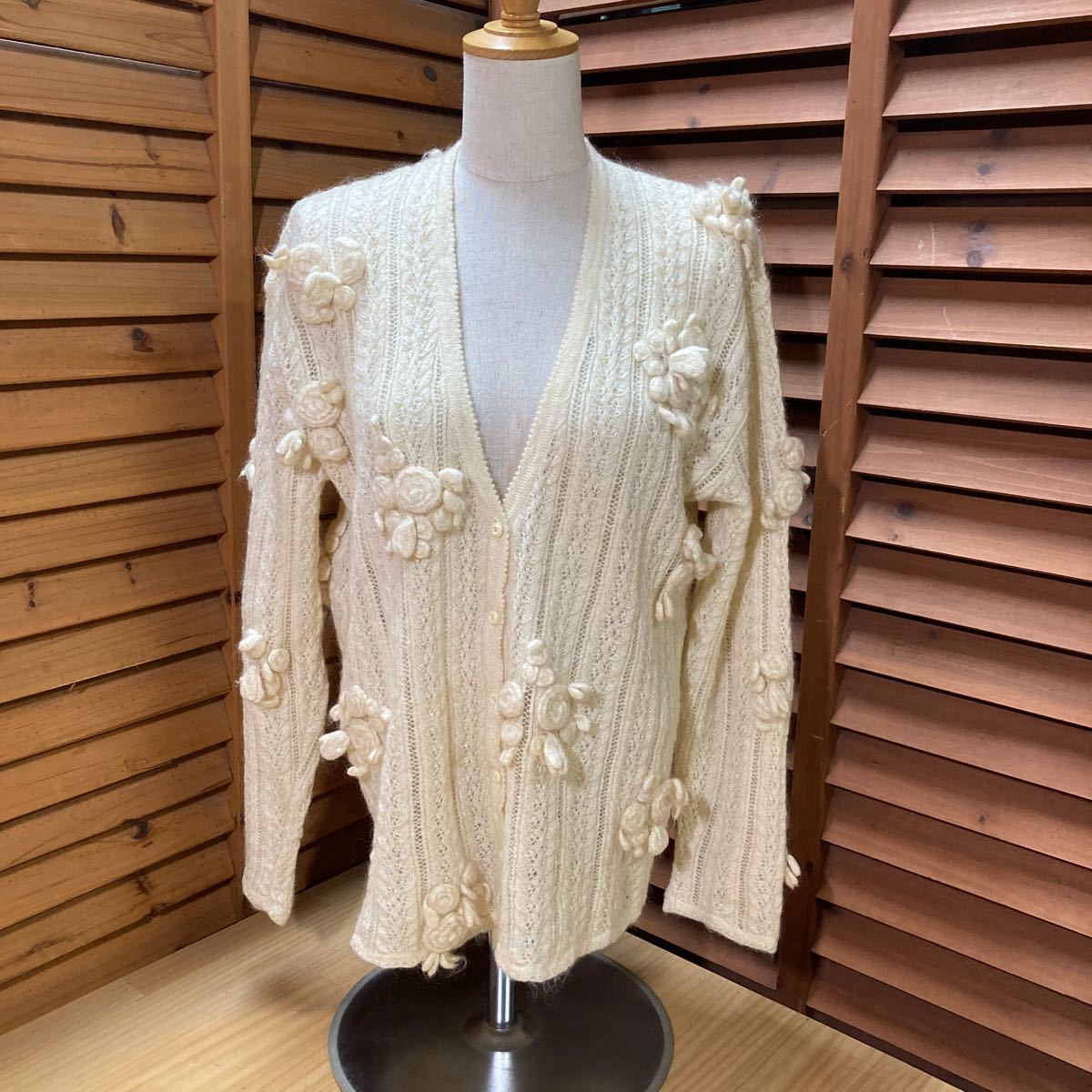 Y送料無料847【PINK HOUSE ピンクハウス】モヘア混 ニットカーディガン アイボリー