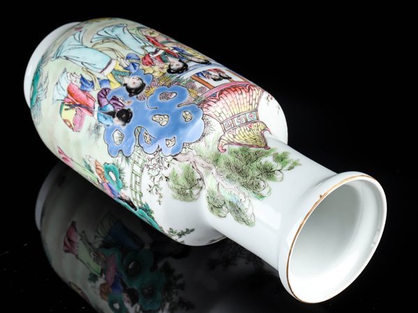 流】中国美術 大清嘉慶年製 粉彩姑娘図花瓶 高26.5cm