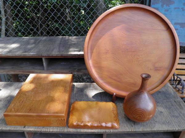 屋久杉 色々 4点まとめて 文箱 おぼん 花瓶 花台 敷台205 銘木屋久杉