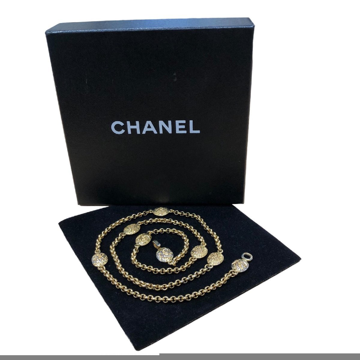 1円 CHANEL シャネル ヴィンテージ ロングチェーンネックレス プレート 