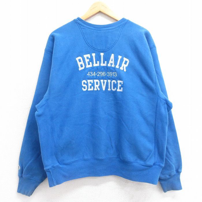 XL/古着 長袖 チャンピオン Champion リバースウィーブ メンズ 00s BELLAIR SERVICE 刺繍 クルーネック 青 ブルー 23dec12 中古 スウェット
