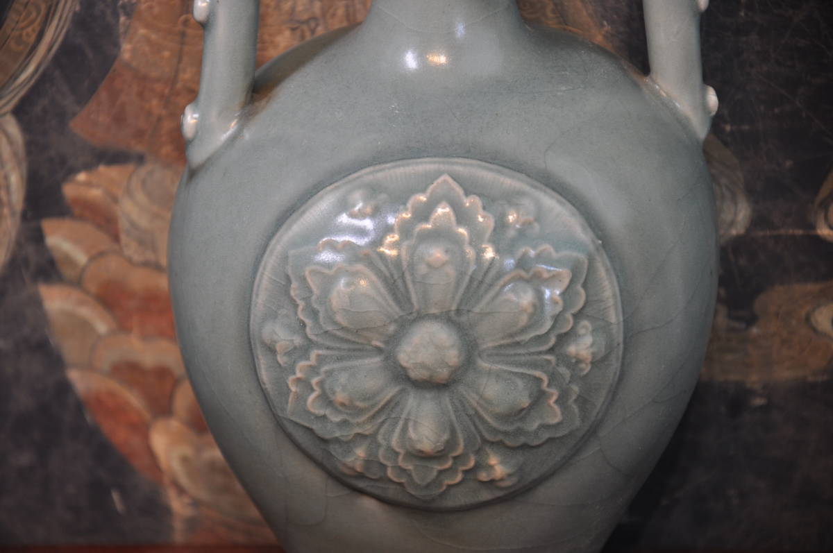 龍泉窯青磁双龍耳花瓶 唐物美術 宋 陶芸