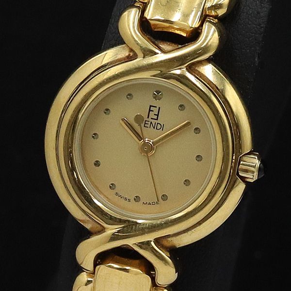 1円 稼働 良品 フェンディ QZ 700L ラウンド ゴールド文字盤 レディース腕時計 BLT 0506000YSD