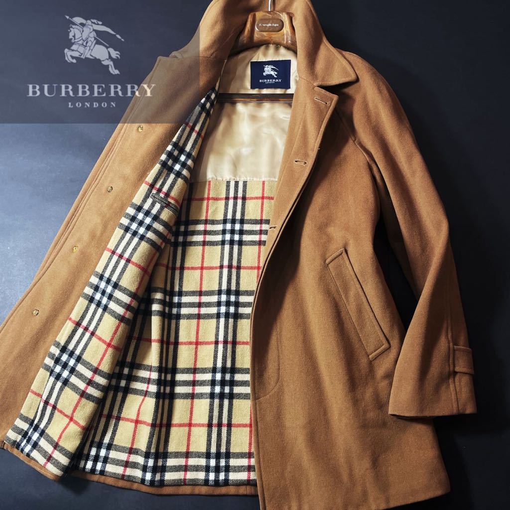 J13【圧倒的存在感メルトンウール!!】定価15万●超美品BURBERRY LONDON ●高級ウールステンカラーコート●メンズ　バーバリーコート　L