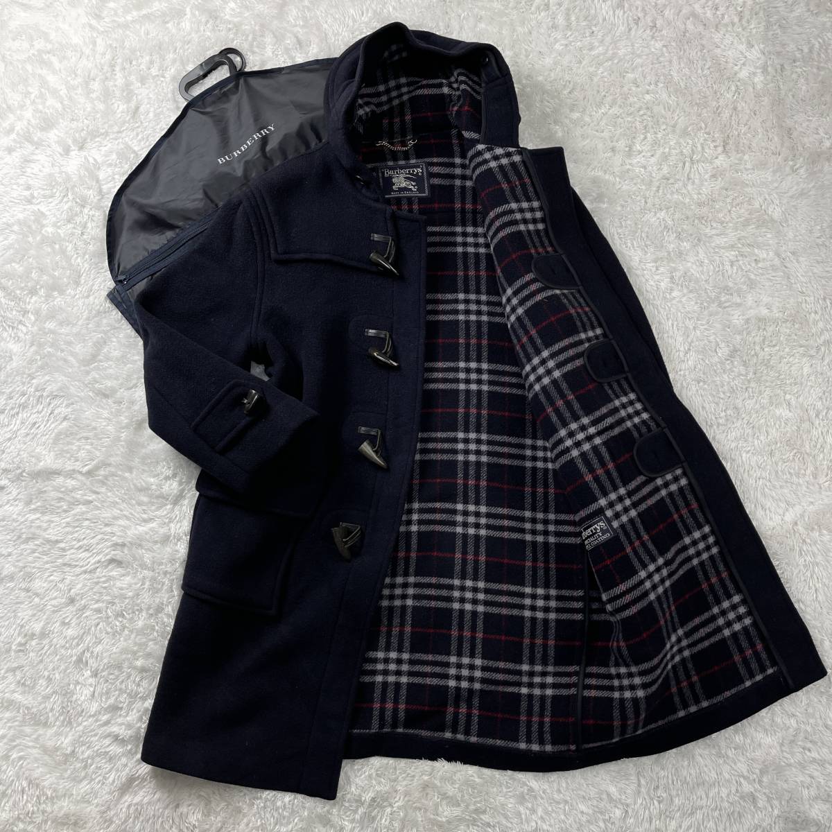 美品　バーバリーズ　ダッフルコート　ウール　ネイビー　ノバチェック　XL〜2XL Burberrys バーバリー ダッフルコート ノバチェック ネイビー XL