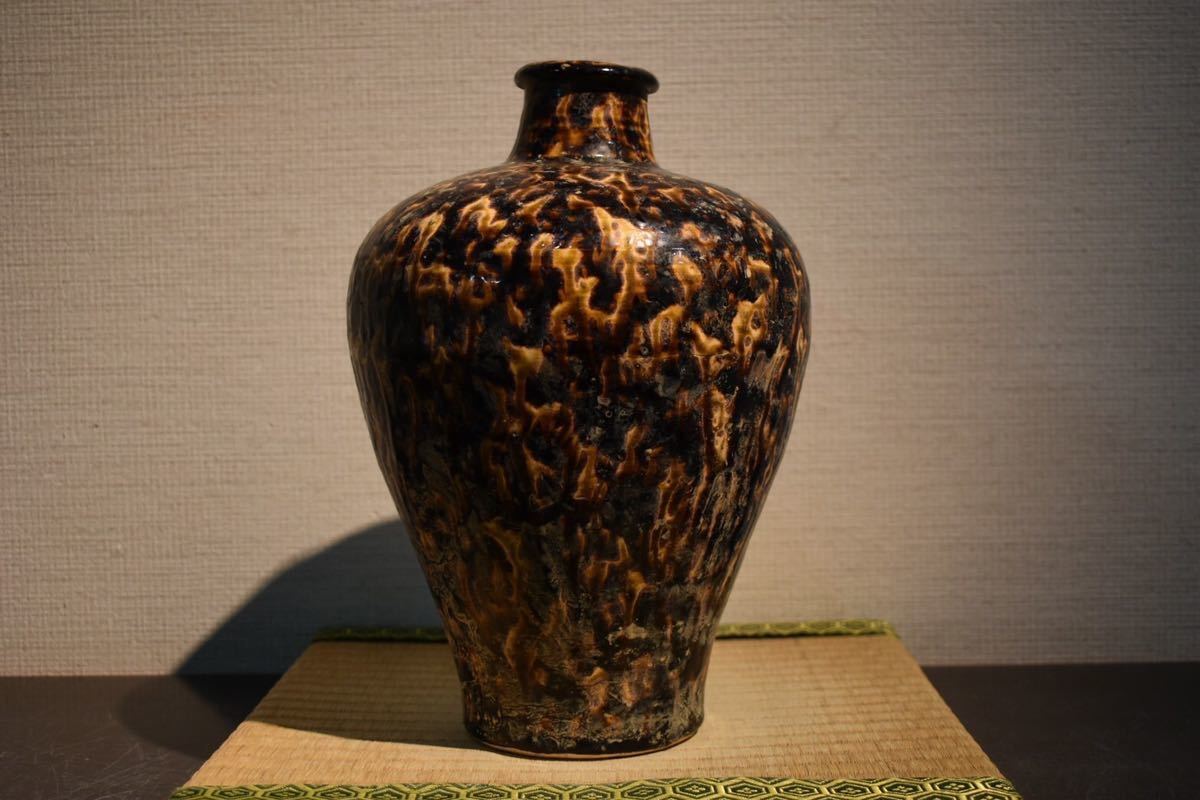 GE】Y1102【コレクター所蔵品】時代 天目釉梅瓶 /中国美術 骨董品 時代