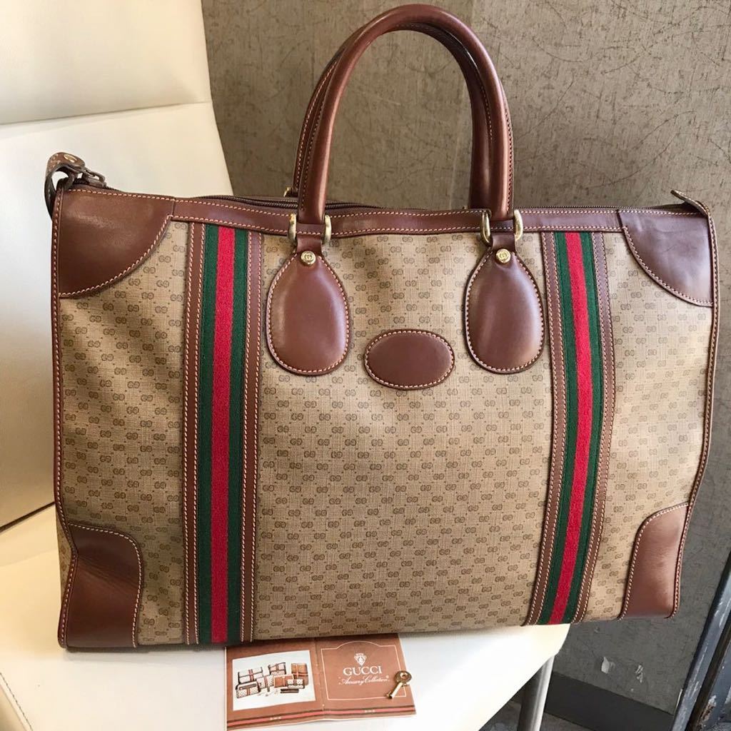 【年末売切】GUCCI オールドグッチ シェリーライン GG ボストンバッグ トートバッグ 旅行鞄 大型 ヴィンテージ 茶色 1円スタート 美品 ☆