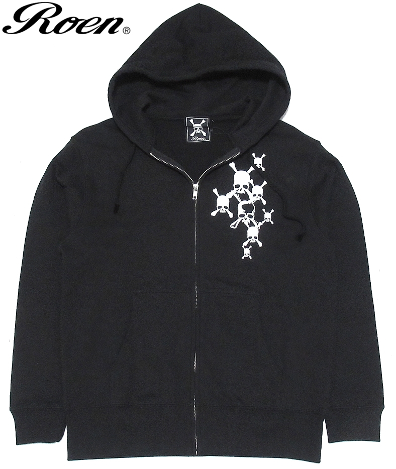 未使用 Roen ロエン スカルグラフィック ロゴプリント フルジップ スウェットパーカー ブラック M メンズ