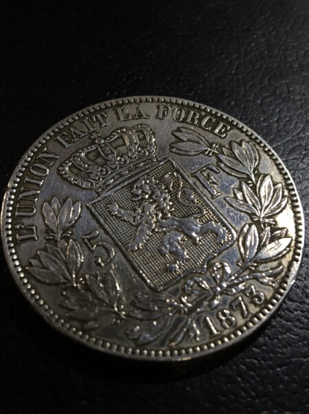 1873年 ベルギー レオポルド2世 5フラン大型銀貨 PCGS認証 美品】1873年