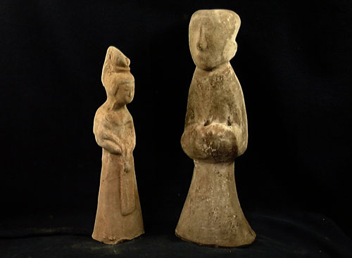 中国漢～唐時代　灰陶加彩俑　2体　検　中国美術　唐三彩　李朝