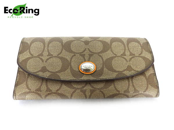 1円 コーチ シグネチャー COACH 小物 長財布 ブラウン DW257