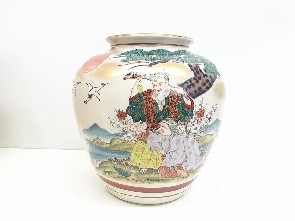 X058-N38-306 九谷焼 岳山造 花瓶 色絵金彩 高さ約22cm 陶器 花器