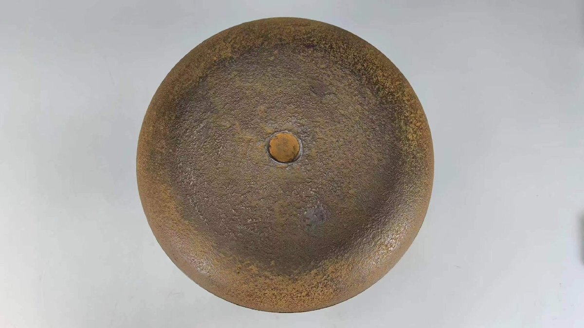F0484 釜師 十二代 和田美之助造 真形釜 獣面双耳 丸形銅摘蓋 茶道具
