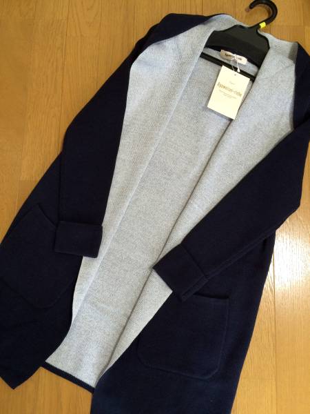 人気カラー 秋☆*:.Apu 配色フードロングカーデ 紺 コーディガン