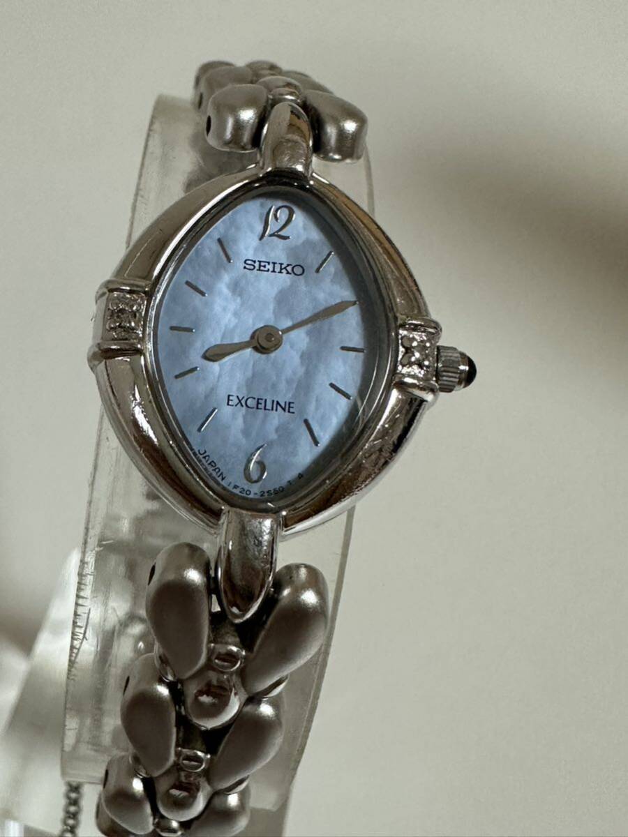 SEIKO セイコー QZ 1F20-6B60 エクセリーヌ ダイヤ付 シェル文字盤