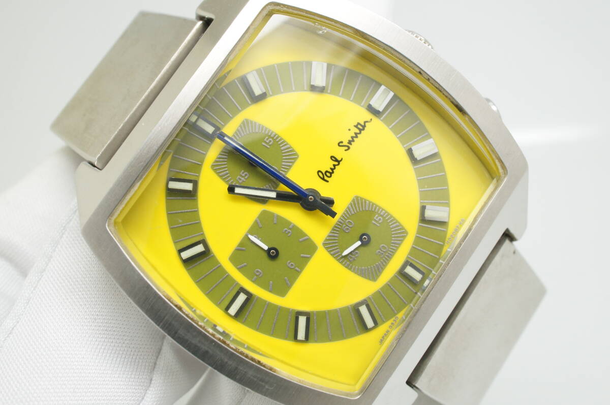 メ*7様 Paul Smith クロノグラフ時計 パープルー＆イエロー W40 作動良好 Paul Smith ポールスミス クロノグラフ 0530-H00893
