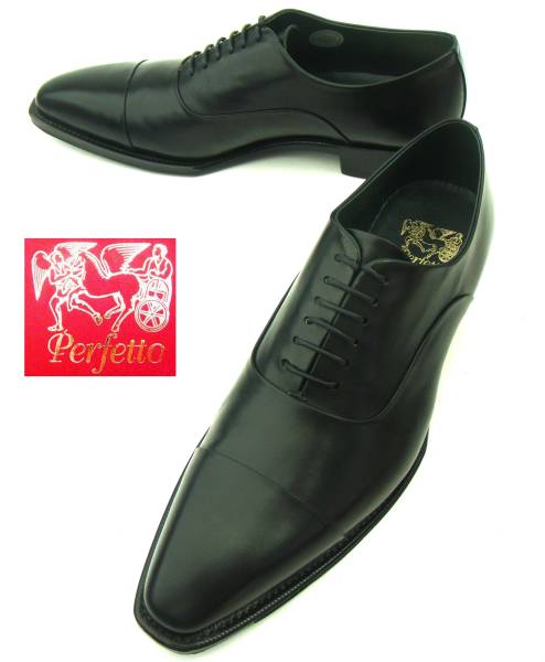 Perfettoペルフェット内羽根/革底ストレートビジネス26.5黒T2888