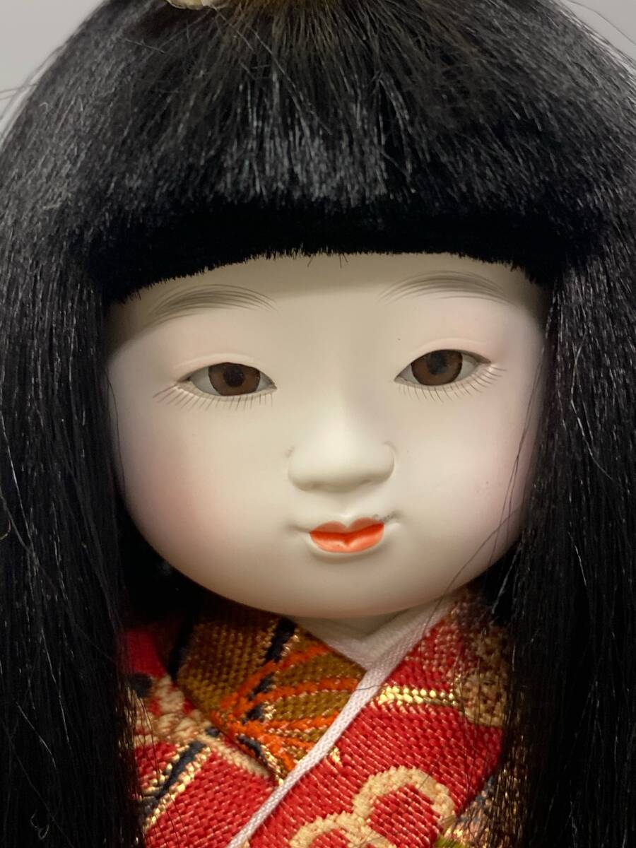 京小町 元賀章介作 市松人形 女の子 着物姿 日本人形 ガラスケース入り